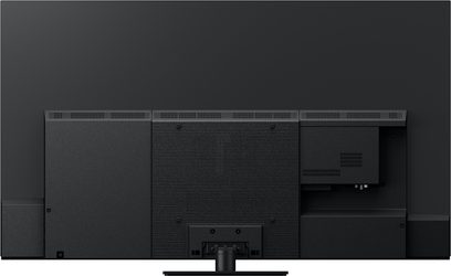 Panasonic TV-65Z85AEG højdefinitionsfjernsyn, bagside, sort overflade, ventilationsgitre, synlige tilslutninger