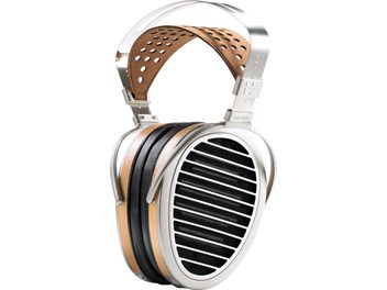 Słuchawki otwarte hi-fi Hifiman HE1000 V2, okrągłe nauszniki z drewna i metalu, wyściełany skórzany pałąk w kolorze srebrnym