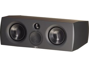 Diffusore centrale Paradigm Premier 500C espresso grain, vista frontale, 2 grandi altoparlanti circolari, 1 tweeter centrale