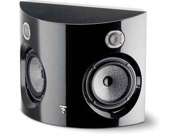 Black Focal Surround Be speaker, rounded shape, two silver circular speakers on the front face, 3/4 view