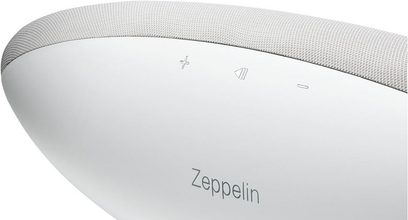 Trådløs forbundet Bowers & Wilkins Zeppelin Wireless højttaler i hvid, nærbillede set ovenfra, glat hvid overflade