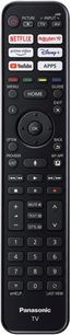 Sort Panasonic TV-fjernbetjening med knapper til streamingtjenester, numerisk tastatur og standard kontrolknapper