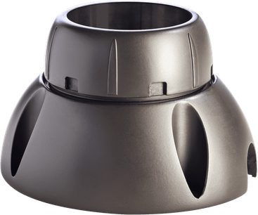 Garden Oasis speaker stand, slightly top-down view, circular structure, smooth surface, oval openings at the base