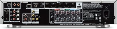 Marantz NR1504 sort hjemmebiografsforstærker, bagside, audio/video-tilslutninger, stik og terminaler
