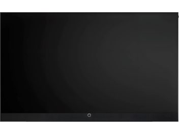 Loewe Stellar 97 DR+ televisie zwart, frontaal zicht met plat scherm, dunne rand en geïntegreerde onderste band