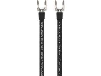 Black Hole GroundGoody phono cable 3m, two black cylindrical conductors with white inscriptions and silver metal connectors