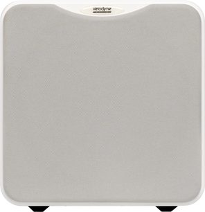 Subwoofer Velodyne MicroVee X branco, vista frontal com grelha branca e cantos arredondados