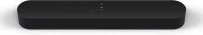 Sonos Beam sort soundbar, sort rektangulær forlænget form med afrundede kanter, sort gitterfrontpanel