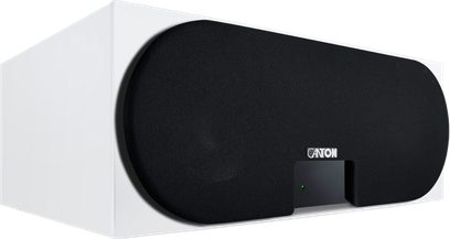 Bezdrátový reproduktor Canton Smart GLE 5 S2 matně bílý, obdélníkový box zobrazený z 3/4, černé oválné textilní čelo