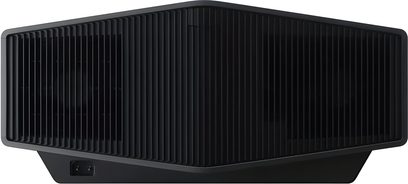 Proyector Sony BRAVIA Projector 9 (VPL-XW8100ES) negro, vista frontal, rejilla negra, botón de encendido en la parte inferior izquierda