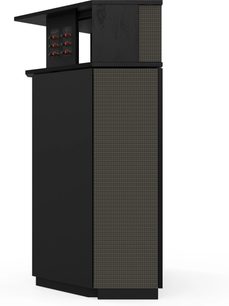 Klipsch Khorn AK7 Black Ash sort gulvhøjttaler set fra siden med tekstureret frontgitter og synlige stik bagpå