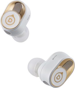 Devialet Gemini II Opéra de Paris fehér-arany színű vezeték nélküli fejhallgató, elölről és oldalról, leválasztott fülhallgatókkal