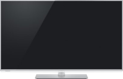 Televizor Panasonic TX-L50E6E kovový, obdélníková plochá obrazovka vypnutá, tenký rámeček v šedé metalíze, pohled zepředu
