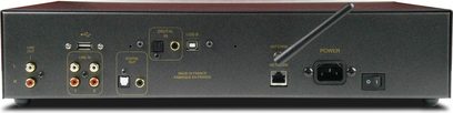 Atoll Electronique ST-100 sort netværksaudioafspiller, bagside, audio- og netværksforbindelser, knapper og indikatorer