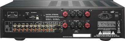 Ampli hi-fi stéréo NAD C356 BEE DAC noir, face avant, vue de face. Façade noire avec boutons, prises et affichage