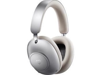 Ακουστικά hi-fi Loewe Leo Midnight Beige μπεζ και ασημί με επενδεδυμένο στέκα και μεγάλα μαξιλαράκια σε τρισδιάστατη γωνία