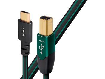 Cavo USB Audioquest Forest verde e nero, connettori USB-B e USB-C dorati, guaina intrecciata verde e nera