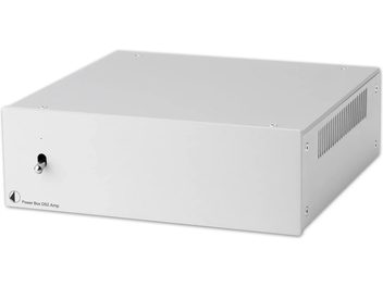 Pro-Ject Power Box DS2 Amp alimentatore esterno argento vista frontale tre quarti con interruttore in facciata