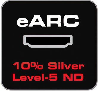Cable HDMI Audioquest ThunderBird eARC 48Gbps 1m, logotipo eARC blanco sobre fondo negro, texto "10% Silver Level-5 ND" en rojo