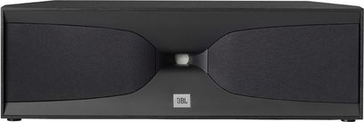 JBL STUDIO 520C sort højttaler, front, rektangulær form liggende vandret, to runde højttalerenheder