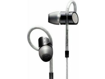 Bowers & Wilkins C5 in-ear hovedtelefoner med ovale ørepropper og fjernbetjening på det lysegrå kabel, set fra siden