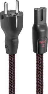 Audioquest NRG-Z2 1 m sort og rød strømkabel med fletet tekstilbeskyttelse, Schuko-hanstik og sort plast IEC C7-hunstik, forsidevisning