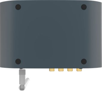Безжичен предавател iFi Audio Zen Blue 3, изглед отгоре, сив корпус, 4 черни винта, 4 позлатени конектора, сива антена