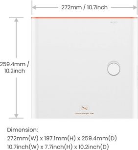 Проєктор Benq X3100i білий, вид спереду, розміри: 272 мм завширшки, 197,1 мм заввишки та 259,4 мм завглибшки