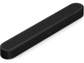 Sort Sonos Beam Ultra-lydbar set oppefra med frontgitter og berøringsknapper på toppen