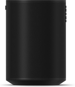 Boxă inteligentă Sonos Era 100 SL neagră, format vertical, grilă mare metalică perforată, vedere din față