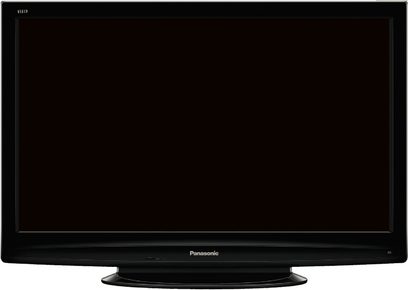 Panasonic TX-P42U10 sort fladskærms-tv, slukket, set forfra i centreret vinkel
