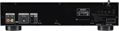 Denon DCD-600NE sølvfarvet CD-afspiller, frontvisning, audio- og optiske stik på forsiden, display, kontrolknapper