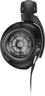Fones de ouvido Sennheiser HD 820 pretos, visão lateral esquerda, auriculares fechados com grelha, arco acolchoado