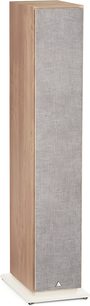 Enceinte colonne Triangle Borea BR09 chêne clair, en bois clair, face avant avec grille grise, vue de face