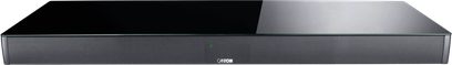 Canton Smart Sounddeck 100 soundbar in hoogglans zwart, platte rechthoekige vorm met metalen rooster aan de voorzijde