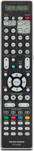 Пульт дистанційного керування Marantz RC045SR чорного кольору з LCD-екраном, багатокольоровими кнопками та цифровою клавіатурою, вид спереду