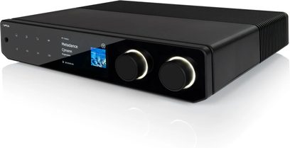 Cyrus 80 AMP integrated stereo amplifier, black, glass front panel with color display and two illuminated knobs