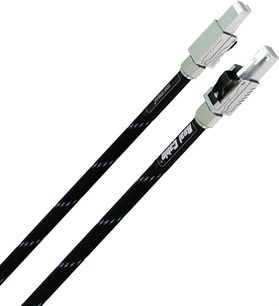 Real Cable Eight Stream 5 m hosszú RJ45 Ethernet hálózati kábel ezüst színű fémcsatolókkal és fekete, színes mintázattal díszített fonott burkolattal