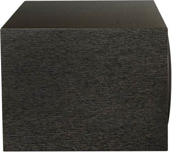 Centrální reproduktor MartinLogan Foundation C1 v matné černé barvě, pohled zepředu, krychlový tvar, matný texturovaný černý povrch