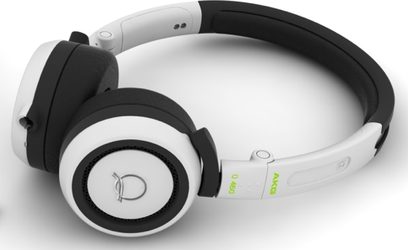 AKG Q 460 baltosios ausinės, trečdalio kampu, apvalios juodos ausinės, baltas lankas su žaliomis užrašais