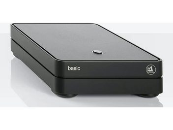ClearAudio Basic V2 melns fonomikseris, skats no augšpuses nedaudz slīpi, priekšpuse ar logotipu, matēta melna taisnstūrveida korpuss