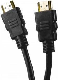 To sorte 50 cm HCS Essential HDMI-kabler med forgyldte stik, placeret parallelt på en hvid baggrund