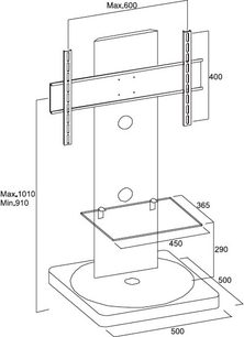 TV-møbel med vægbeslag, maksimale dimensioner 600x1010x500 mm, glashylde, niche til apparater, sort finish