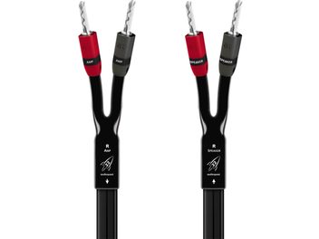 AudioQuest Rocket 22 svart høyttalerkabel med røde og grå sølvbelagte SureGrip 300-bananplugger