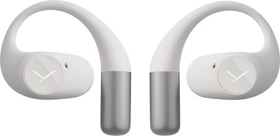 Auriculares Beyerdynamic Amiron 200 blancos, plástico liso, diadema arqueada sobre la oreja, varillas cilíndricas grises, vista frontal
