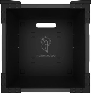 HumminGuru FlexiCube black vinyl storage cube, interior view with centered logo