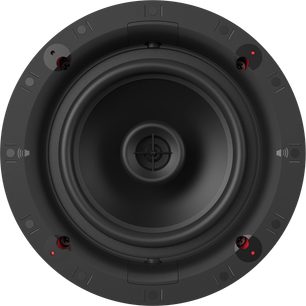 Diffusore da incasso a soffitto Klipsch DS-180-CDT Sky Hook nero, altoparlante circolare centrale, 8 fissaggi rossi periferici
