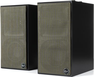 Paar vernetzte Lautsprecher Klipsch The Fives, schwarz, rechteckig, mit goldenem Wabengitter
