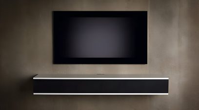 Nástěnný audiovizuální nábytek Unnu Classic Series Model 130S, hladké černé čelo, bílé hrany, materiál neuveden, čelní pohled