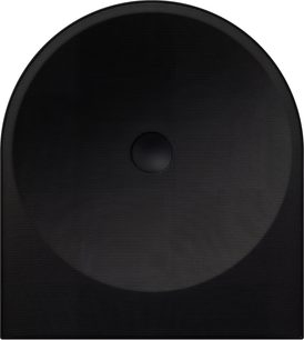Chytrý reproduktor Samsung HW-LS50H černý, pohled zepředu, zaoblený design s perforovanou mřížkou a centrálním kruhem